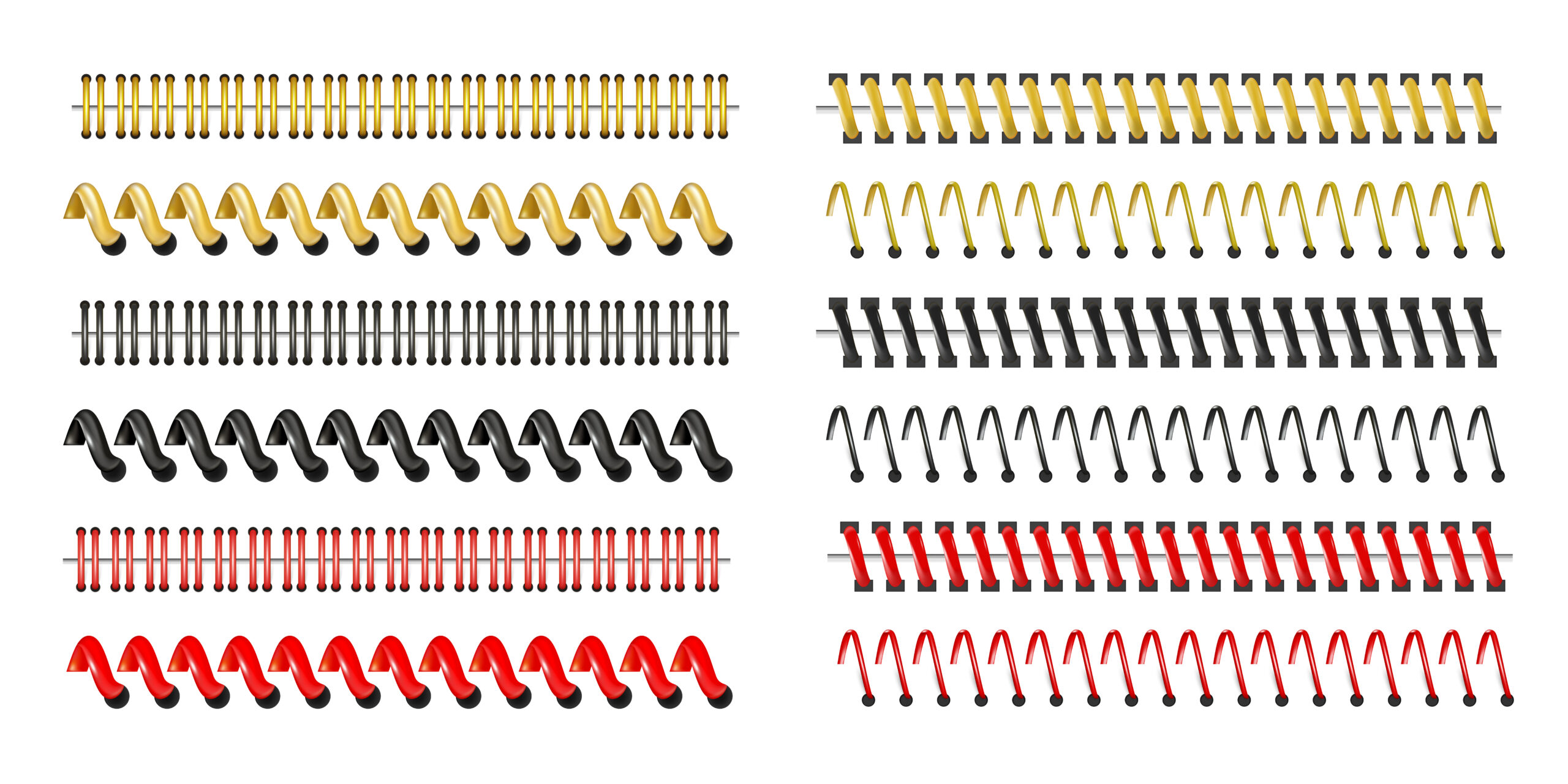 "Examples of different binding methods: saddle stitching, perfect binding, spiral binding"