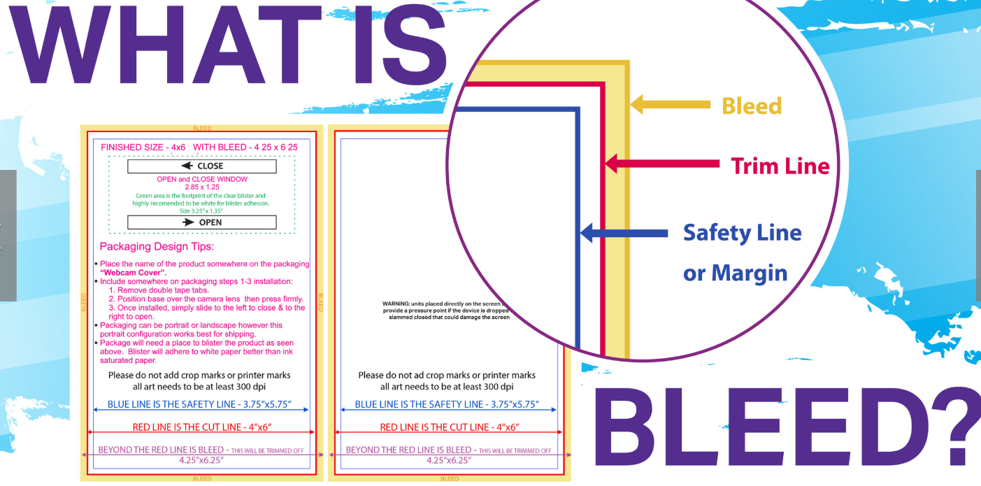 "Design showing bleed area around the edges for proper trimming in printing"
