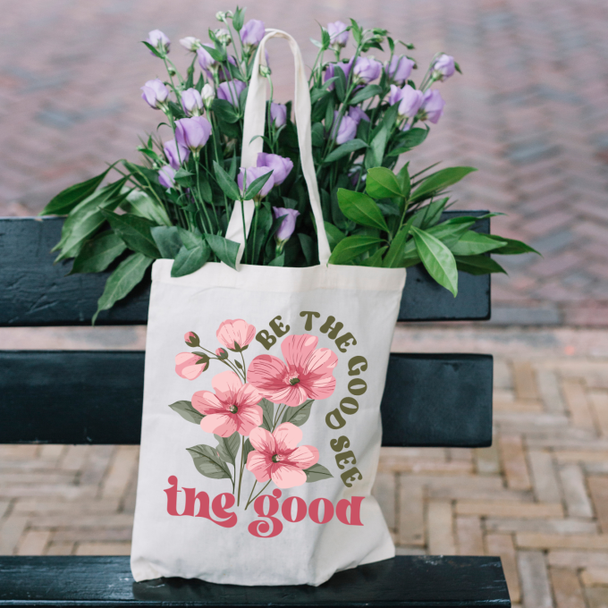 Be the Good See the Good Boho Flower Tote Bag