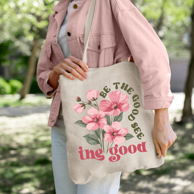Be the Good See the Good Boho Flower Tote Bag - Image 6
