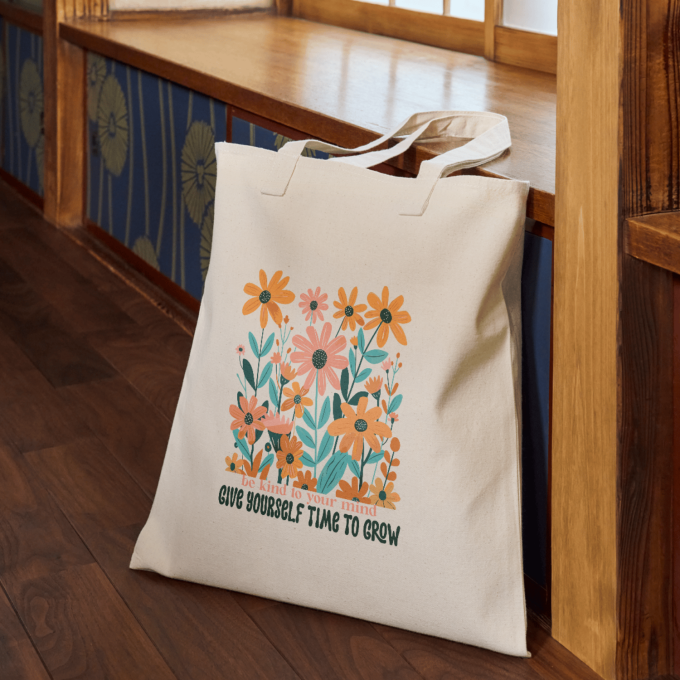 Be Kind to Your Mind Boho Flower Tote Bag - Image 4