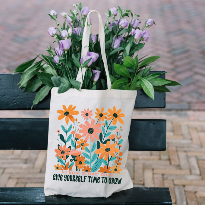 Be Kind to Your Mind Boho Flower Tote Bag - Image 6