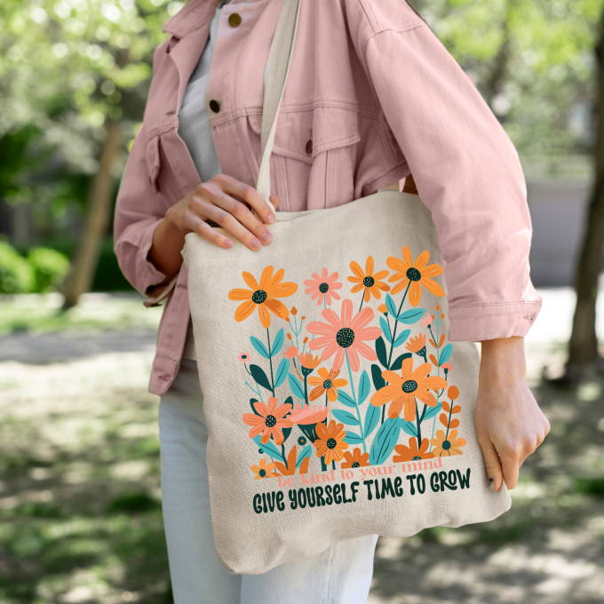 Be Kind to Your Mind Boho Flower Tote Bag - Image 7