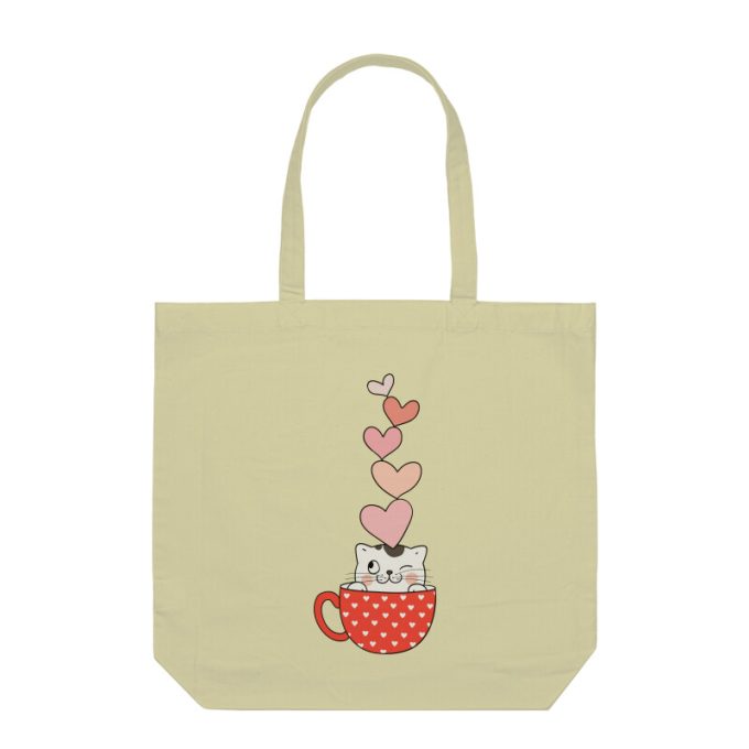 Playful Cat in Heart Cup Tote Bag