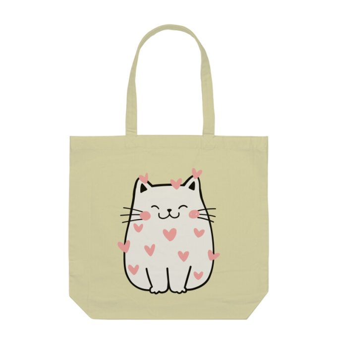 Smiling Cat with Hearts Tote Bag
