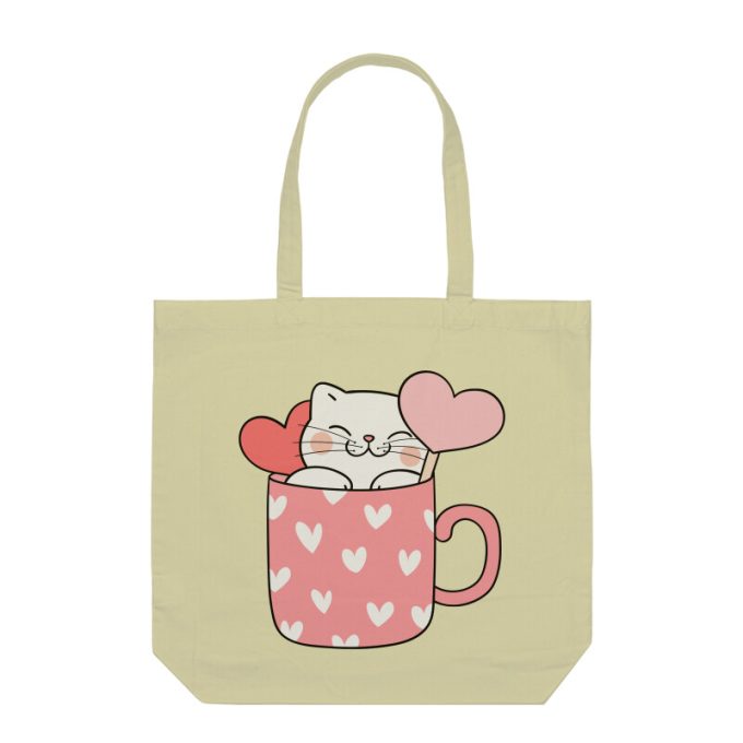 Cute Cat in Heart Mug Tote Bag